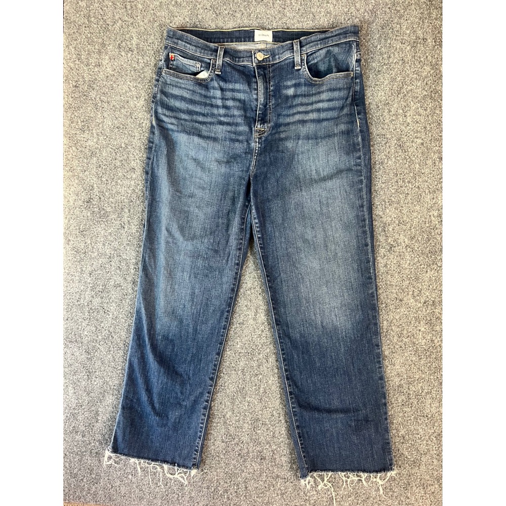 Hudson Noa High Rise Straight Leg Jeans Medium Wash Raw Hem Size 32 GBJWND7540